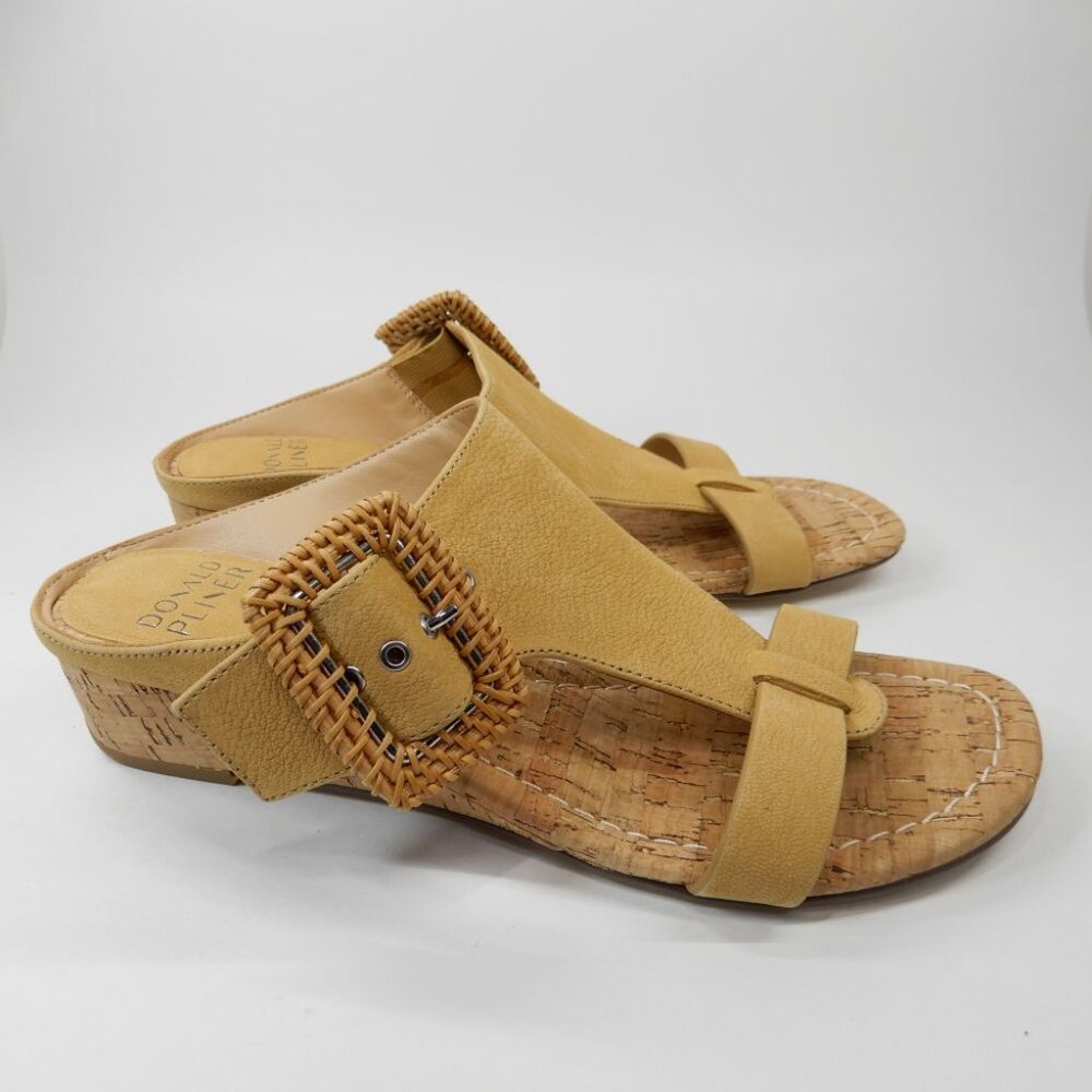 DONALD PLINER Vine SANDALS Size 7 Low Wedge Slide Slip On Honey Leather NEW - Picture 2 of 13